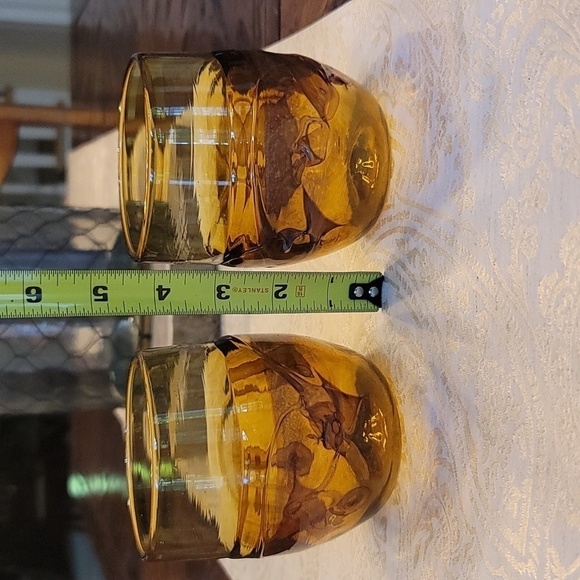 Federick Warren Signed Vintage Amber Handblown Art Glass Swirl Tumblers 1987 - Picture 7 of 7